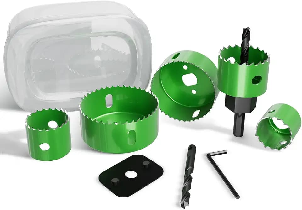 9 Piece Hole Saw Set - High Carbon Steel 25-54mm (1" to 2-1/8") Blades for Drywall, Softwood, Plastic, and PVC; Professional Grade with Instant Support