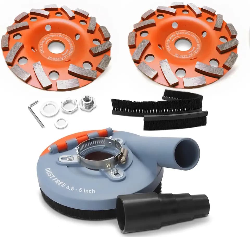Wohenhao Dust Shroud for Angle Grinder 4.5-5 inch + 2 PCS Diamond Grinding Cup Wheel 5 inch + Replacement Brush, Universal Surface Grinding Shroud Kit for Various Surfaces