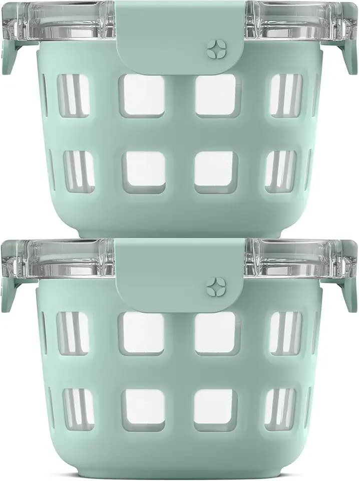 Ello Duraglass 2 Cup Glass Storage Containers with Lids, 2 Pack, Yucca