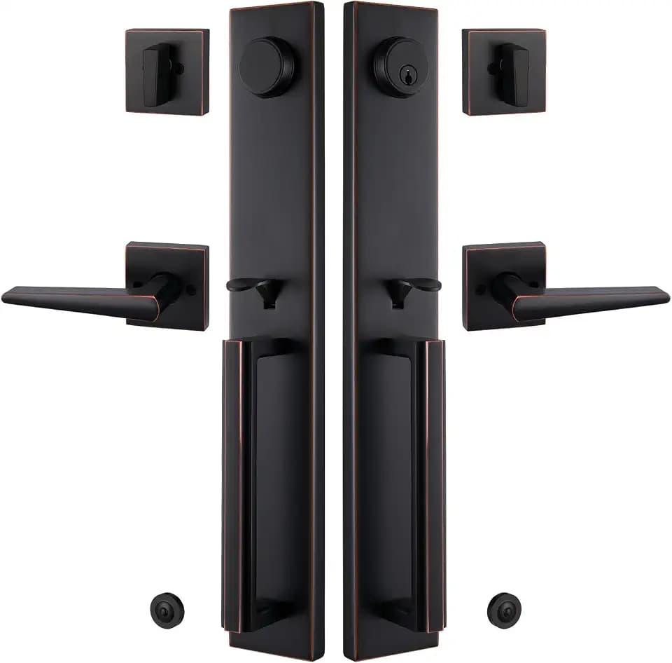 TMC Double Door Handlset for Front Entry Door in Aged Bronze (Keyed Entry Handle and Dummy Hanlset Set),MDHST201610B-DOUBLE