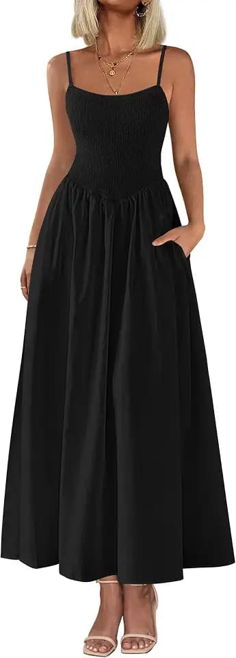 PRETTYGARDEN Women's Smocked Maxi Dresses 2026 Summer Sundress Casual Spaghetti Strap Swing A Line Long Flowy Beach Dress