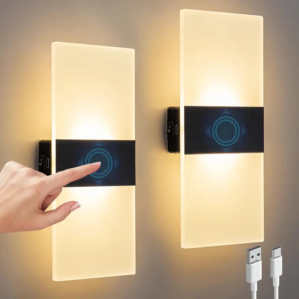 Wall Sconce, LED Wall Lights for Room Decor, Touch Control, 2PCS