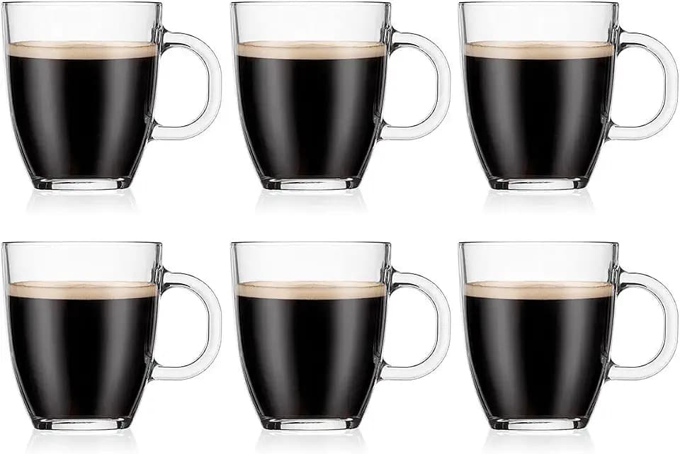 Bodum 12oz Bistro Coffee Mug Single-Wall Tempered Glass, 6 Pack, Clear