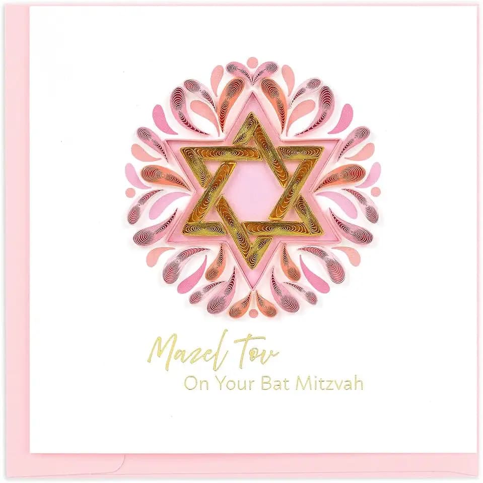Quilled Bat Mitzvah Greeting Card, Handmade Paper Art,6x6 Inch with Envelope,Fair Trade Verified – Unique Keepsake