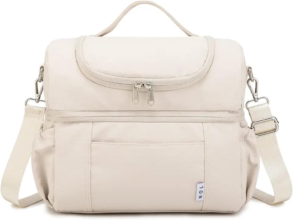 NOL Lunch Box Insulated for Women Cooler Dual Compartment Lunch bag Cream