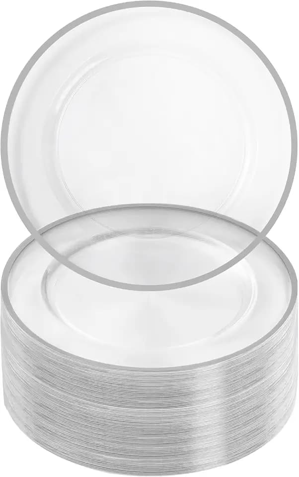 Goodluck 100 Pack 12 Inch Clear Charger Plates with Silver Rim