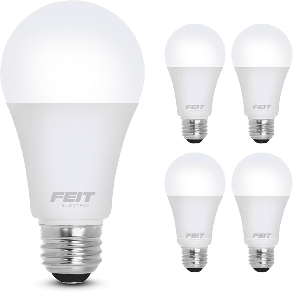 Feit Electric A19 LED Light Bulbs, 60W Eq, Dimmable, Bright White 4 Pack