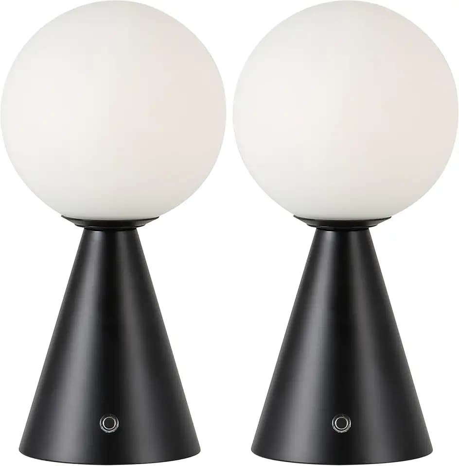 JONATHAN Y Macie Globe Table Lamp 11.75" Cordless, Black, Set of 2