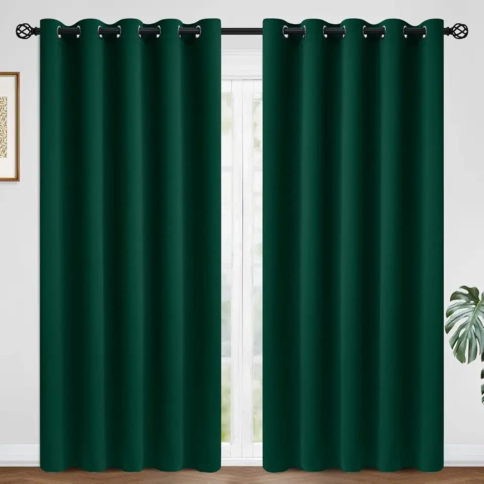 COSVIYA Grommet Room Darkening Dark Green Curtains 84 inch Long for Bedroom