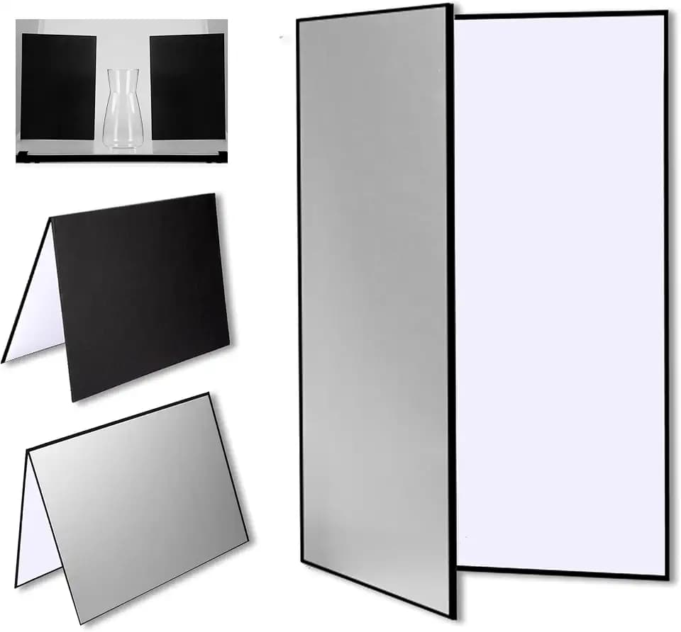 3 in 1 Photography Reflective Sheet Cardboard, 60 x 42 cm Folding Light Diffuser Background A3 Reflective Sheet for Food, Jewelry, Still Life Photography (A3 White/Silver/Black)
