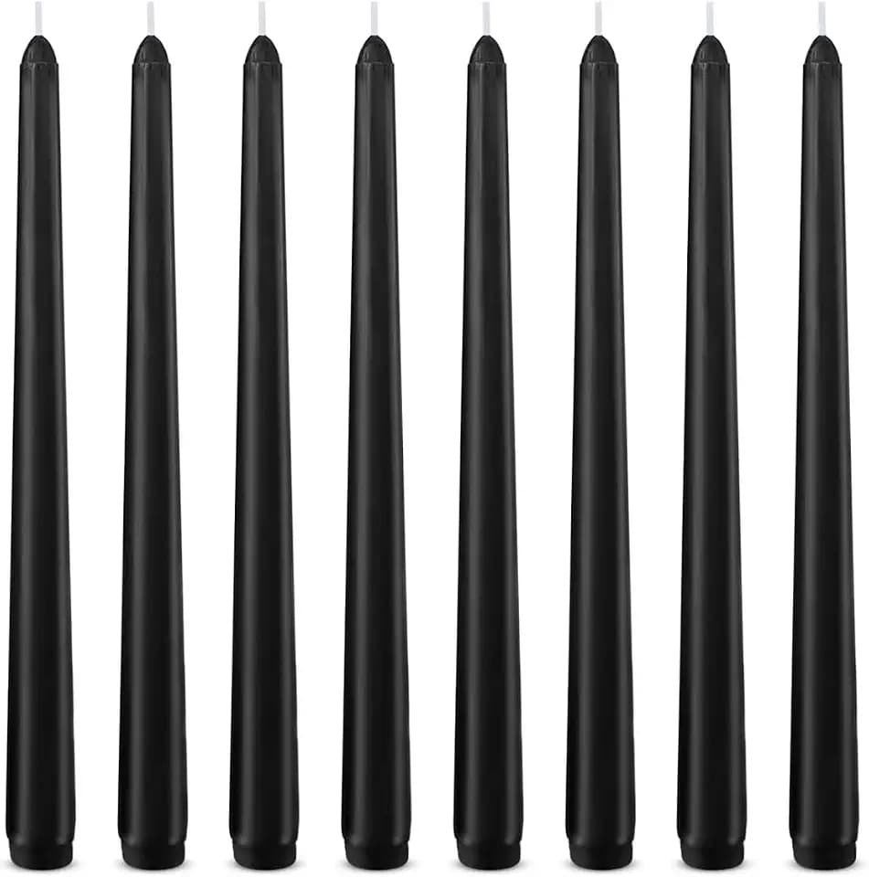 Set of 8 10 Inch Black Taper Candles, Dripless Unscented Skinny 0.76 Inch Base Candlesticks for Halloween Home Party Dinner Table Decoration