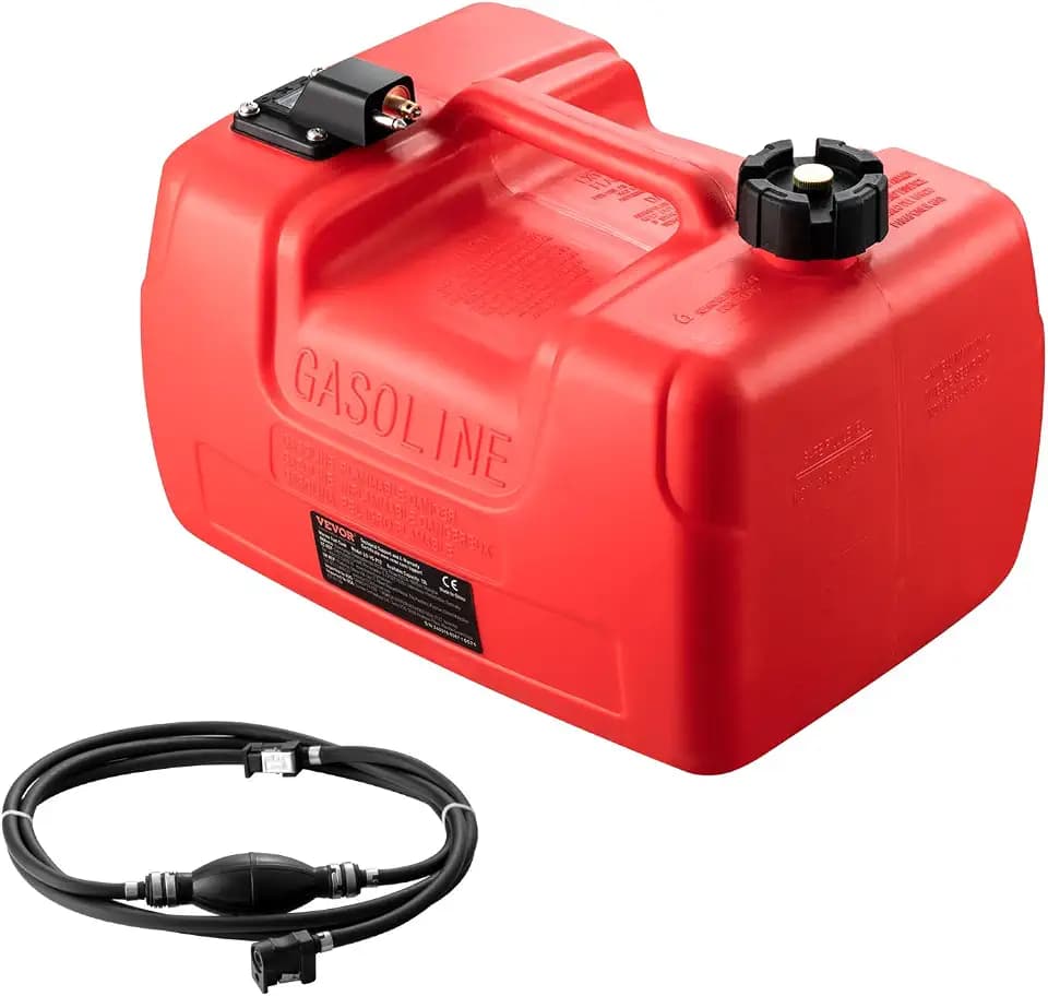 VEVOR Boat Fuel Tank, 3.17-Gallon/12-L Marine Outboard Transfer Tank, Transfer Tank with 9.8ft Hose, Gauge for Outboard Engine, Yacht, Fishing Boat, Deck, Red
