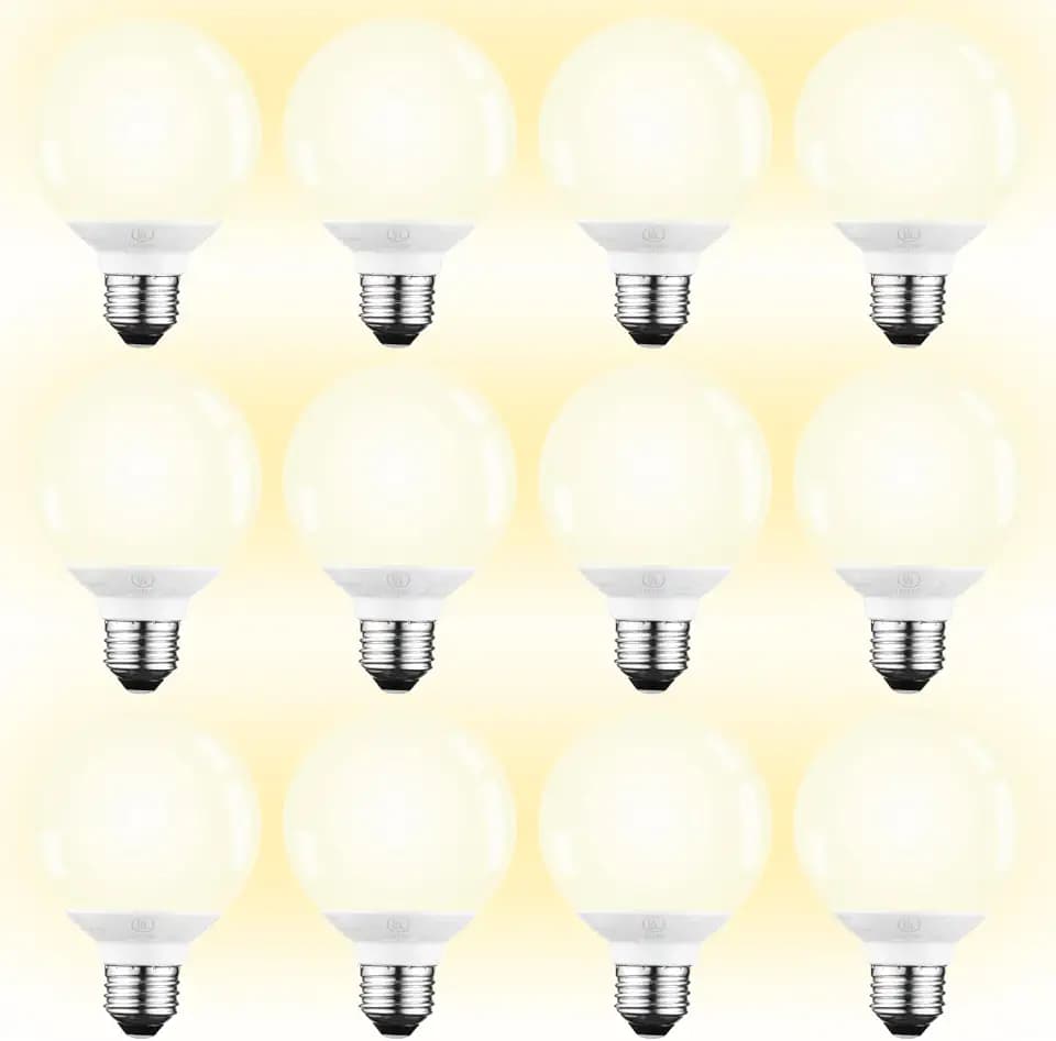 TORCHSTAR 12-Pack G25 LED Light Bulbs, 5W 450LM, Dimmable, 3000K