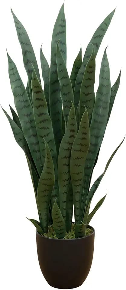 Nearly Natural 35in Artificial Snake Plant with Black Planter