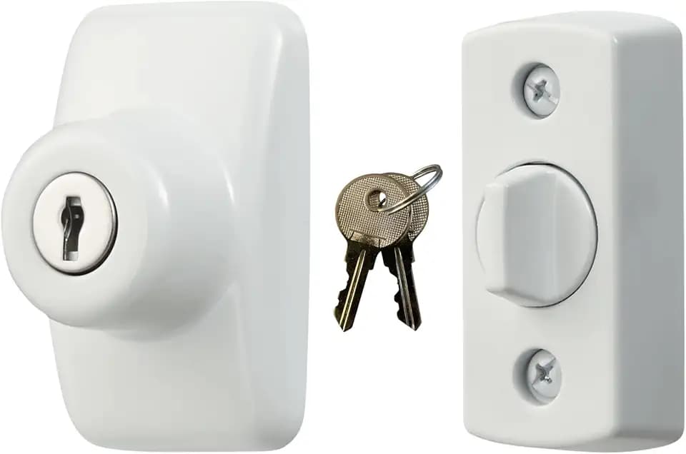 Ideal Security Model GLK Deadbolt for Storm and Screen Doors, Key Lock, White (2-Piece Set)