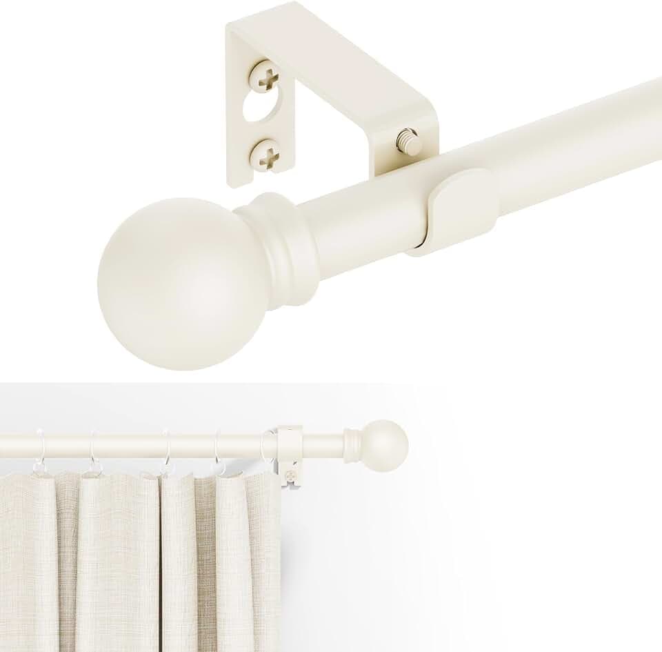 GXOACKJ Curtain Rods for windows 28-78 inch, 5/8 inch Decorative Ivory White Splicing Heavy Duty Metal Curtain Rod set with Brackets
