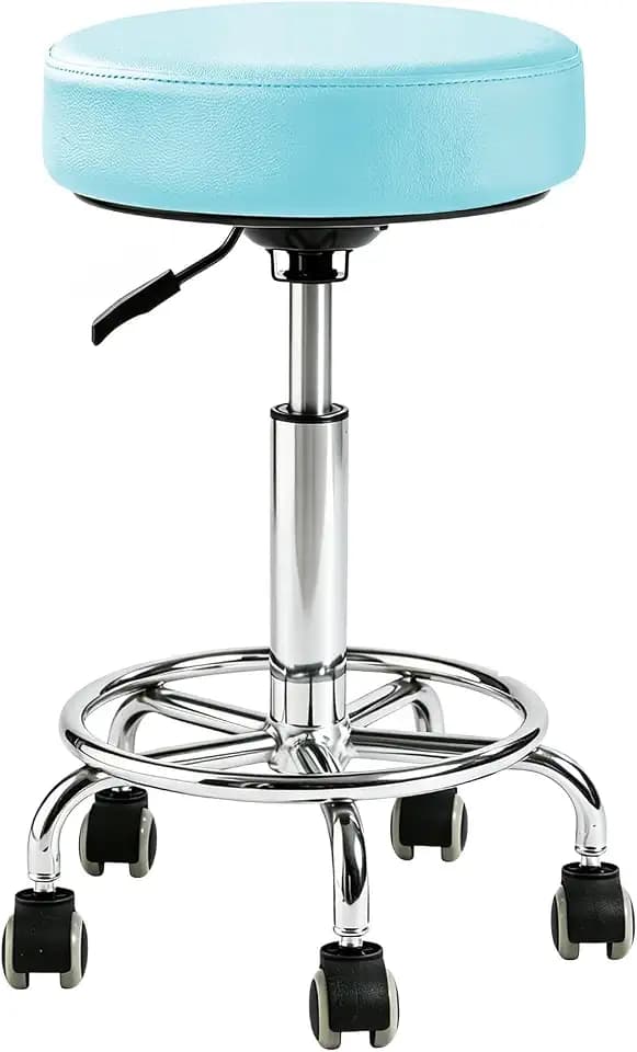 500lbs Heavy-Duty Adjustable Rolling Stool with Wheels & Foot pedal ring