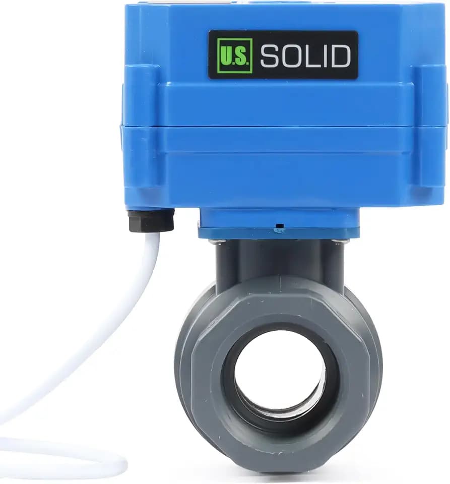 U.S. Solid 1 in UPVC Motorized Ball Valve, 9-24 V AC/DC, 2-Wire Auto Return, Normally Open, Standard Port 23 mm Bore, IP65