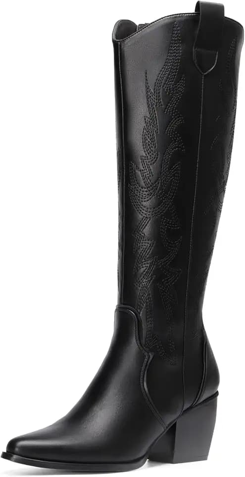 DREAM PAIRS Womens Cowboy Knee High Chunky Heel Boots