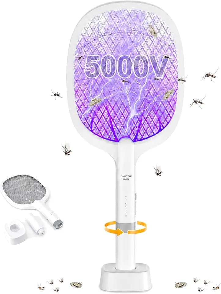 DANGZW Elektrische Fliegenklatsche 5000V 2000mAh Akku UV-Lichtfalle Weiß