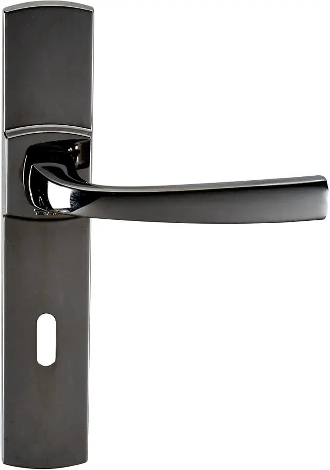 Vachette Türgriff-Set auf großer Muze-Platte – Schlüssel-Version L, Schlafzimmertür, Bürotür – Abstand 195 mm – einfaches Befestigungssystem – robustes Zamak – schwarze Diamant-Oberfläche
