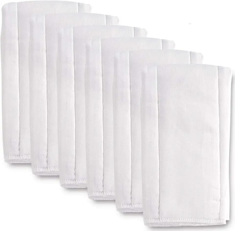 6 Ply Cloth Diapers Burp Cloth, Fasoar Thick Washable Absorbent Cotton Diaper for Babies and Toddlers Multi-Use 6/10/12 Count