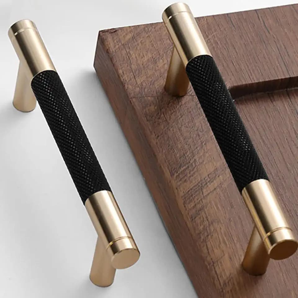 12 Pack 3 3/4 Inch 96 mm Gold and Black Cabinet Handles Cabinet Pulls Aluminum Handles Knurled Drawer Pulls Oxidation Finish with Diamond Pattern 5" Length 3.75 Inch Hole Center