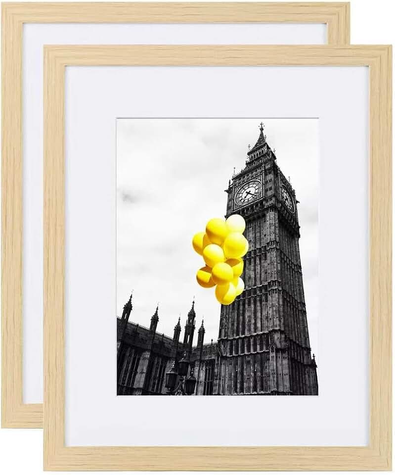 12x16 Picture Frames Set of 2 with Plexiglass, Display Pictures 8.5x11 with Mat or 12x16 Without Mat for Wall Mounting,Natural