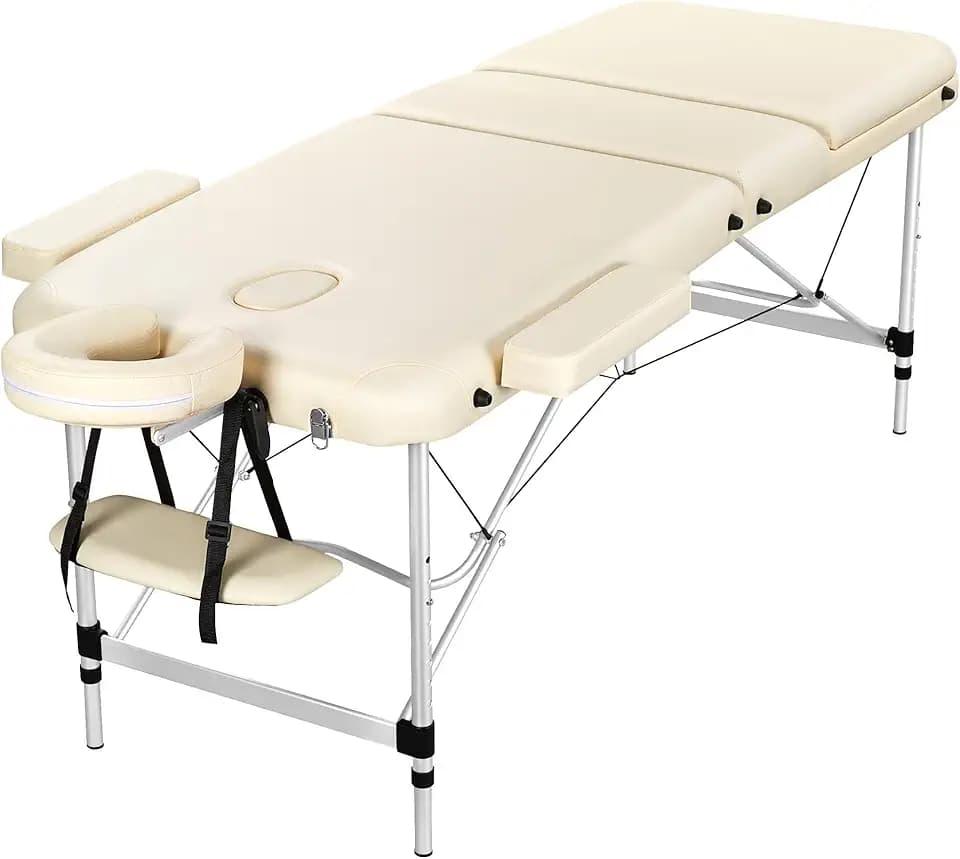 Yaheetech Massageliege Massagebett Klappbar Therapieliege Massagetisch 3 Zonen Ergonomischer Massagebank mit Kopfstütze und Armlehnen, 70 cm Breit, Cremeweiß