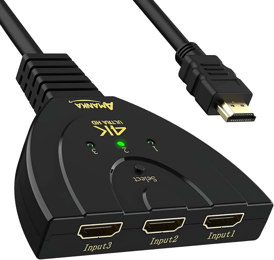 HDMI Switch, AMANKA Adapter HDMI 3 Input 1 Output Switcher HDMI 3 Eingänge 1 Ausgang Konverter Unterstützt Audio und Video Kompatibel mit 3D / 4K, Geeignet für HDTV/Laptop/PS3 / DVD-Player usw