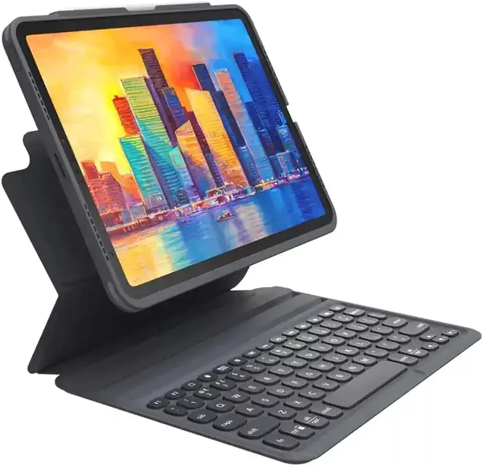 ZAGG Pro Keys Tastatur und Hülle mit Stifthalter, hergestellt für Apple iPad Air 10.9 (4. + 5. Generation), hintergrundbeleuchtete Tasten im Laptop-Stil, QWERTY UK/US-Layout, automatische
