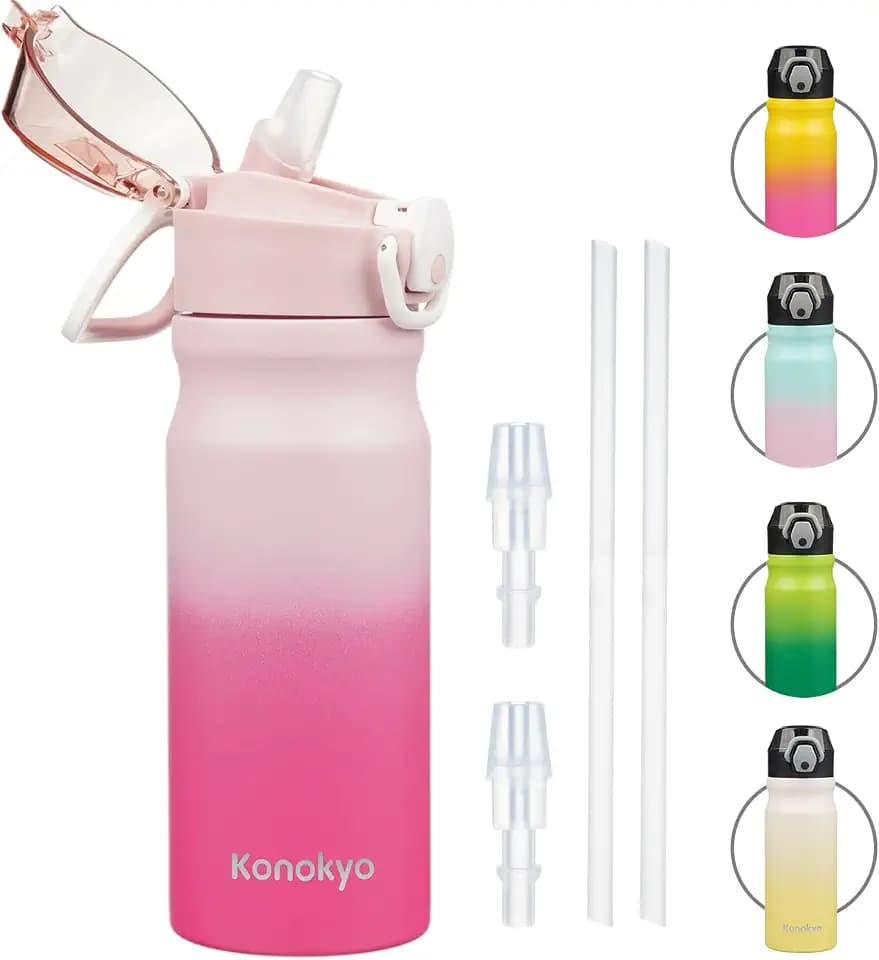 Konokyo 18 oz Insulated Stainless Steel Sports Water Bottle with Straw Lid