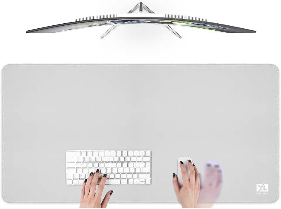 Silver Gray 3XL Color Mouse Pad - Huge (48''x24'') Desktop Mat - Durable, Waterproof, and Non-Slip Extended Gaming Mousepad