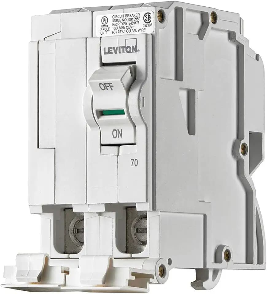 Leviton 70A 2-Pole Plug-On Standard Branch Circuit Breaker, Hydraulic Magnetic, 120/240 VAC, LB270, White