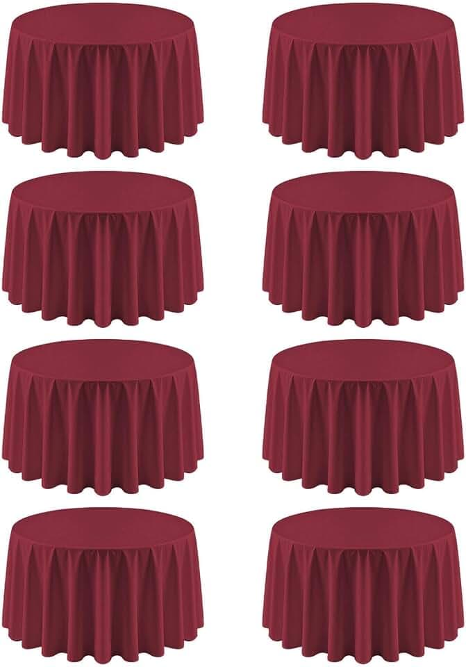 8 Pack Burgundy Round Tablecloth 120 Inch for 48"-96" Table