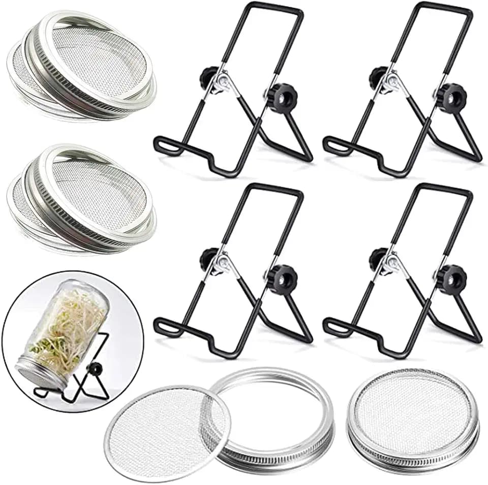 4 Pack Sprouting Jar Kit with Lids, Stands