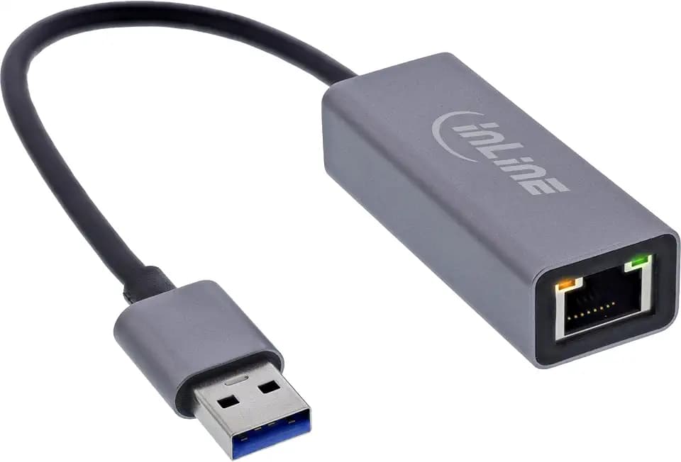 InLine USB 3.2 Netzwerkadapter USB-A auf RJ45, Gigabit LAN Adapter für stabile Verbindung, Plug & Play, Aluminium-Gehäuse, 33380P