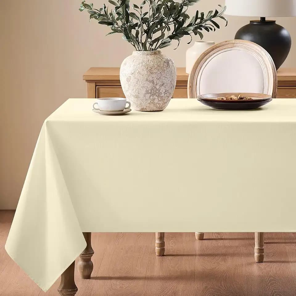 Faux Linen Tablecloths for Rectangle Tables, Burlap Textured Table Cloths Washable Farmhouse Table Cover Water Resistant for Dining, Wedding, Outdoor(Ivory, 52"×70")