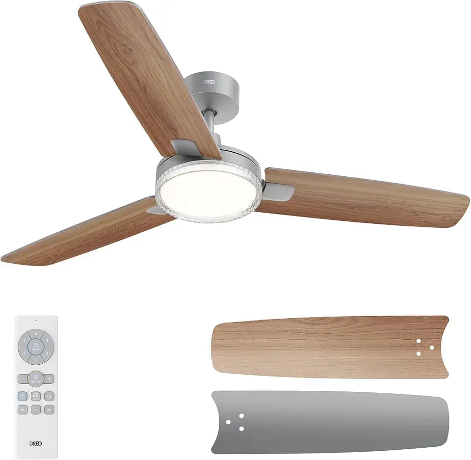 DREO Ceiling Fan with Lights, Quiet DC Motor, 20db,Quick-Install, Powerful Airflow, 6 Speeds with Remote, Reversible, 6-Level Dimmable, 5CCT, Grey, 42" Bedroom Indoor/Outdoor