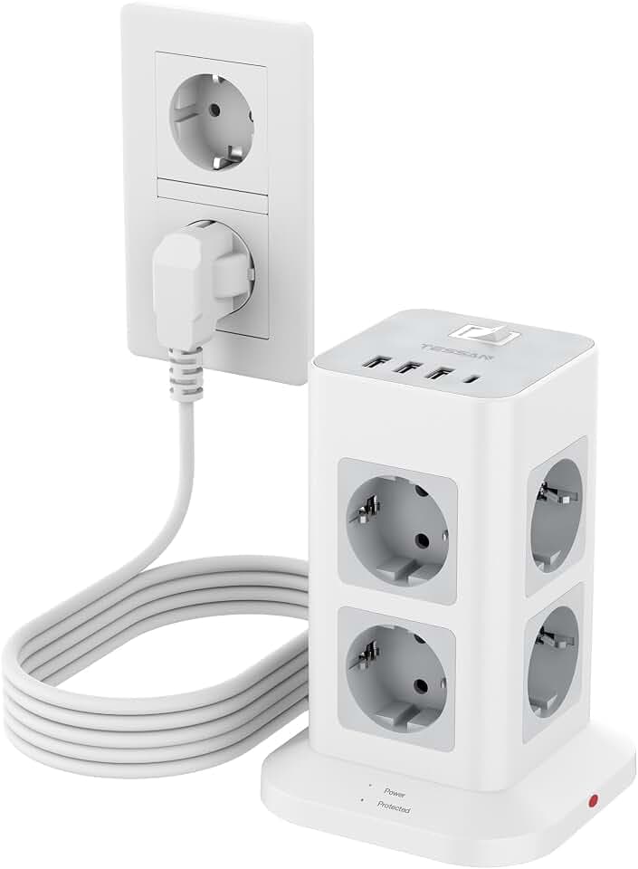 TESSAN Mehrfachsteckdose mit USB C, Verlängerungskabel 5M, Grau