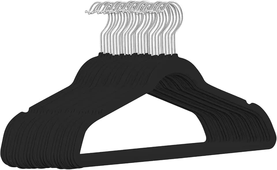 TIMMY 50 Pack Velvet Clothes Hangers, 17.7 in, Black/Silver, Non-Slip