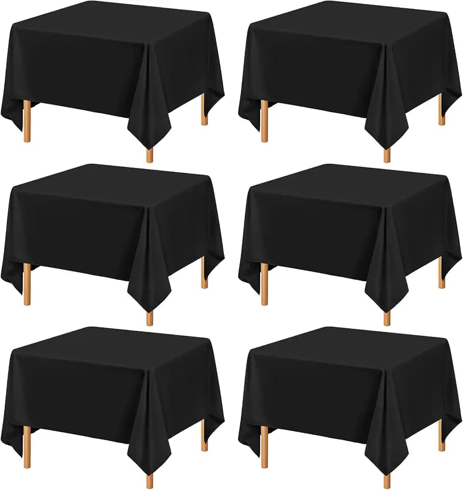 Showgeous 70x70 Inch Black Square Tablecloths, Polyester Table Covers