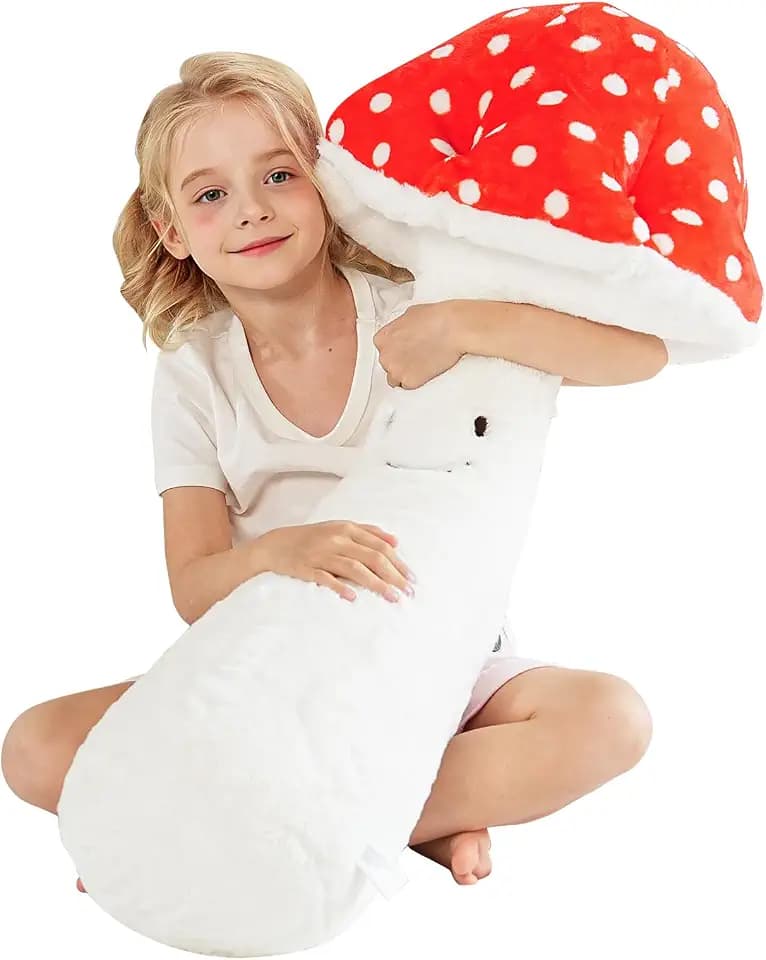 MMguai 30inch Mushroom Plush Pillow, Cute Red Stuffy Mushroom Pillow Stuffed Animal, Giant Soft Toy Fluffy Cuddle Pillow Plushie Gift for Kids Boy Girl Birthday, Room Decor