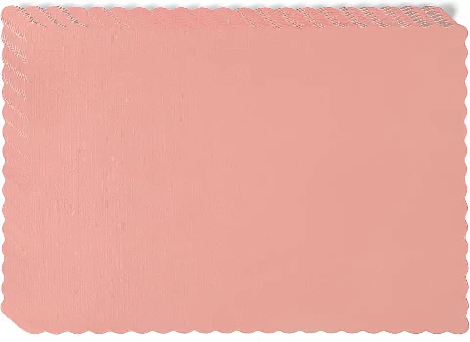 Fit Meal Prep 200 Pack Disposable Paper Placemats, 14 x 10 Inch Pink with Decorative Wavy Scalloped Edge for Restaurant Catering Dining Table, Baby Kids Birthday Parties