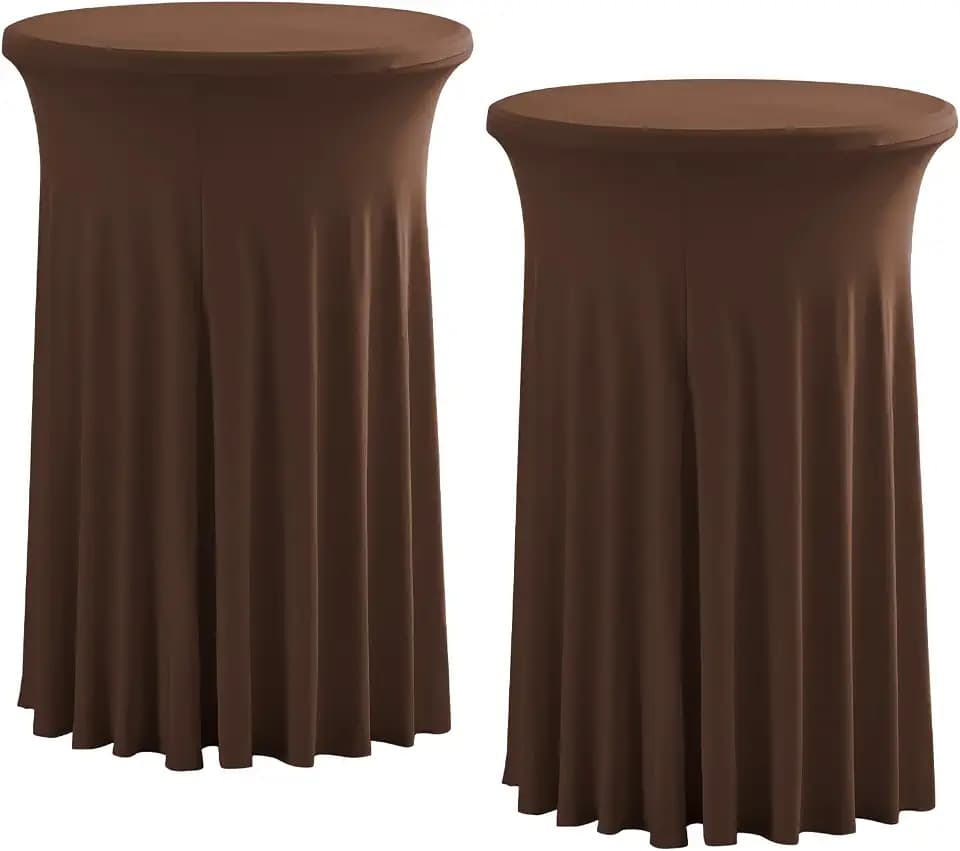 Rakila 2 Pack Round 43 x 24 Inch Spandex Cocktail Tablecloth with Wavy Skirt Brown Fitted Stretch Table Cover for Bar Wedding Party