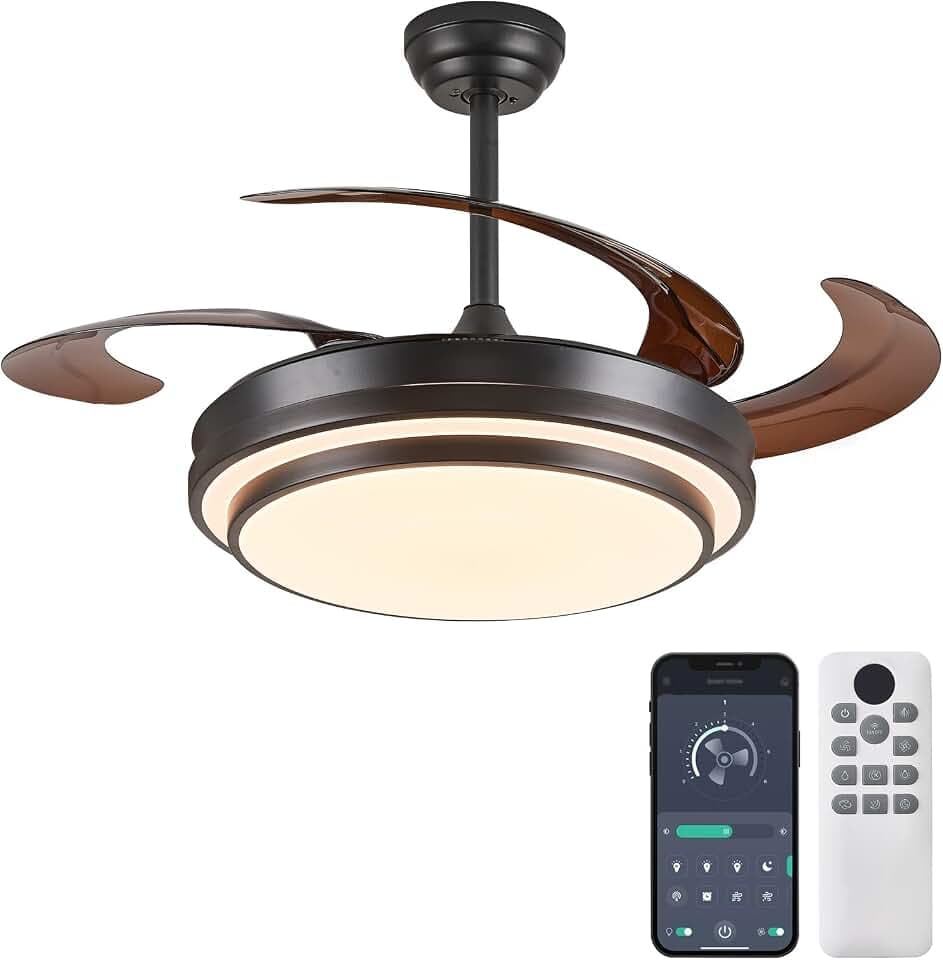 48“ Modern Retractable Ceiling Fans with Lights - Black