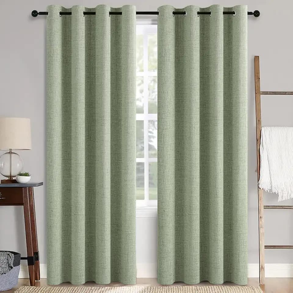 MIULEE 100% Blackout Linen Curtains for Bedroom 52x84 Inches Sage Green