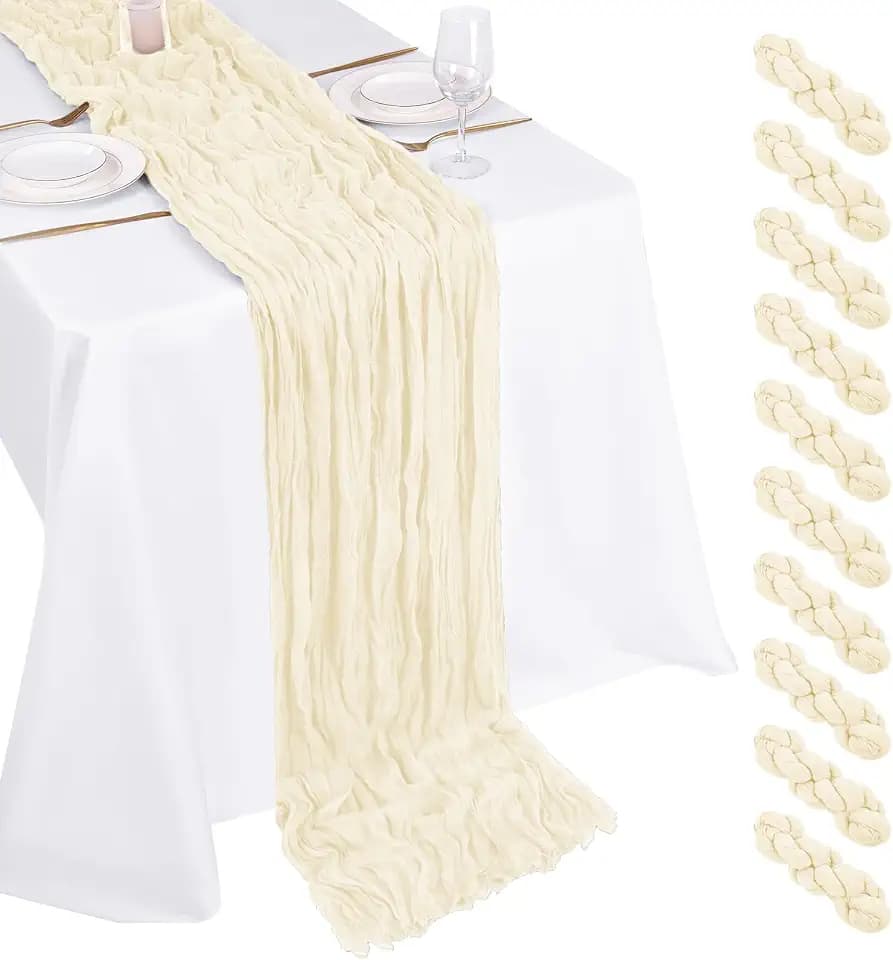 10 Pack Ivory Cheesecloth Table Runner 17x108 Inch Boho Gauze Cheese Cloth Table Runners for Wedding Party Baby Shower Birthday Home Decor
