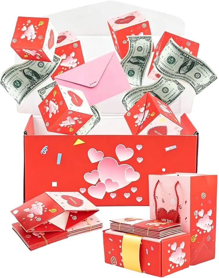 Surprise Box Gift Box for Money Folding Bouncing Gift Explosion for Money Boxes Gift Box for Women Men Birthday Party Gifts Favors,Red