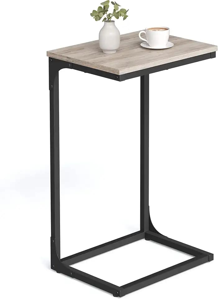 VASAGLE C-Shaped End Table, Couch Side Table for Sofa with Metal Frame